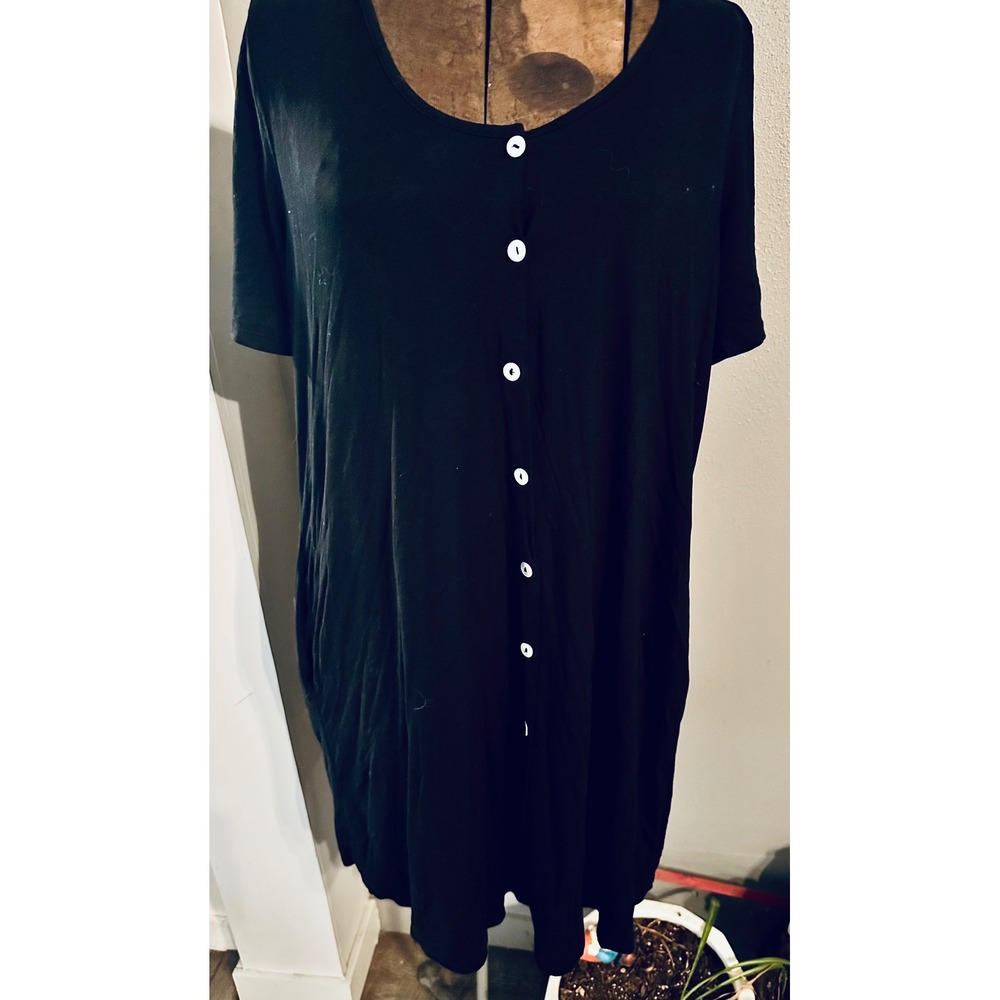 PINK BLUSH black button front short sleeve tunic top XL